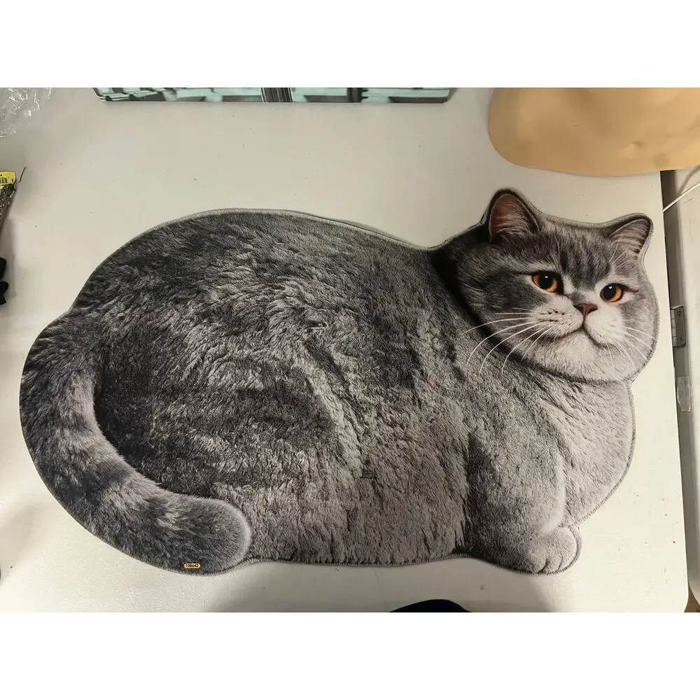 Realistic Cat Shaped Non Slip Floor Mat Soft Plush Carpet Home Decor